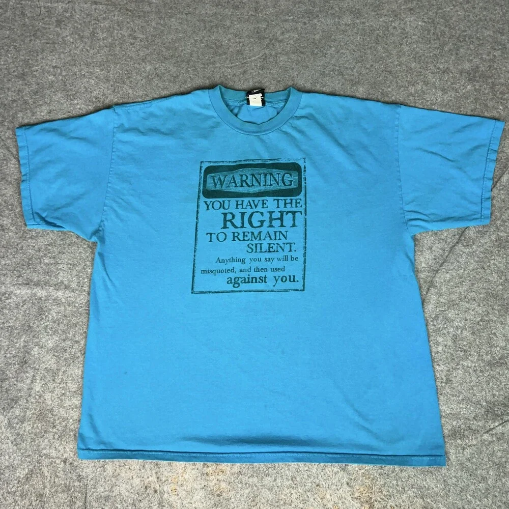 WWE Shirt Mens 2XL Blue Hybrid Warning Right To Remain Silent Graphic Tee Cotton